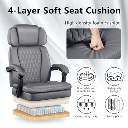 Office Chair with Foot Rest 400lbs, Heavy Duty Executive Leather Office Chair for Heavy People,Big and Tall High Back Ergonomic Comfy Office Desk Chair with Lumbar Support,Grey - color: Grey