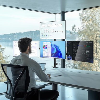 WALI Stacked 4 Monitor Mount for 13-27 inch Screens, up to 22 lbs per Arm | Quad Monitor Stand for Desk, Full Motion with Tilt, Swivel, Rotation, C-Clamp & Grommet Base, VESA 75/100mm (M004S), Black - size: Quad, style: Adjustable