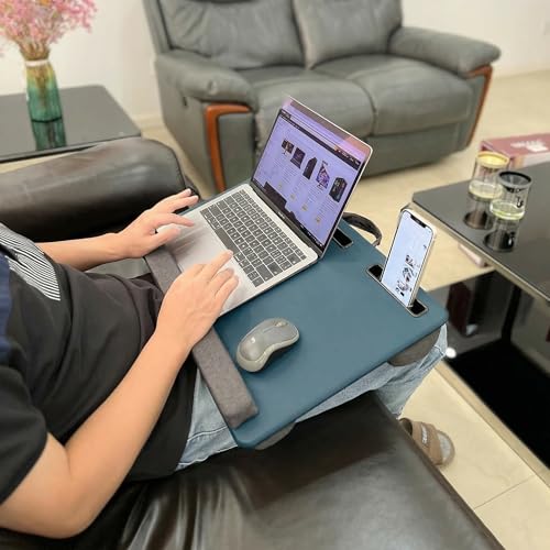 Lap Desk Home Office Lap Desk Portable Laptop Desk for Left Right - Handers with Whole Mouse Pad Wrist Pad Dual Cushion Phone Tablet Slots Fits Up to 17 Inch Laptops - color: Light Blue