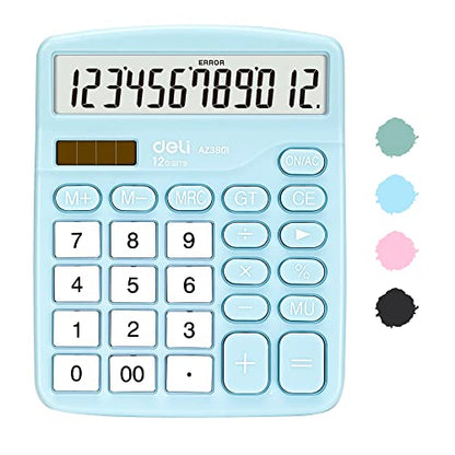 Calculator, Deli Standard Function Desktop Calculators with 12 Digit Large LCD Display and Sensitive Button, Solar Battery Dual Power Office Calculator, Blue - color: Blue