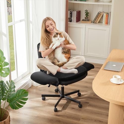Bestier Criss Cross Chair with Flip-Up Arms, Black Velvet Office Chair | Swivel Makeup Vanity Chair with Wheels 2 Side Pockets, Cross Legged Office Chair for Home Office Bedroom Gaming - color: Black Velvet, size: Low Back
