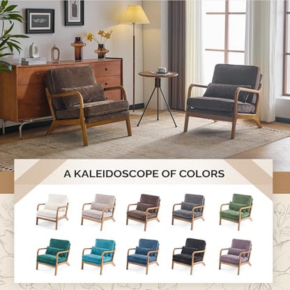 VINGLI Chenille Mid-Century Modern Accent Chair Set of 2, Cute Reading Arm Chair with Cushion & Lumbar Pillow & Solid Wood Frame for Lounge, Living Room, Reading Room, Bedroom, Espresso - color: Espresso