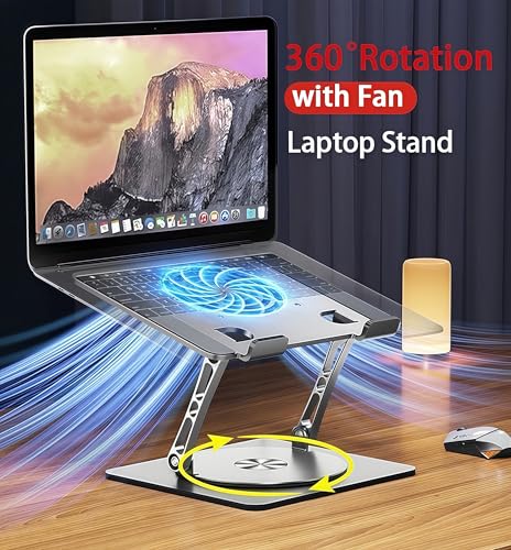 Adjustable Laptop Stand with Cooling Fan & 360 Rotating Base - size: Extra Large