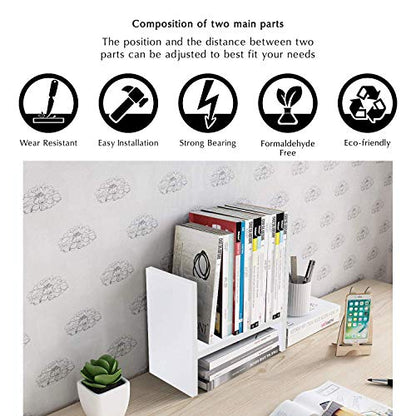 Jerry & Maggie Desktop Organizer Office Storage Rack Adjustable Wood Display Shelf Free Style Double H, Multi-Functional Mini Bookshelf for Desk Natural Stand (White) - color: White
