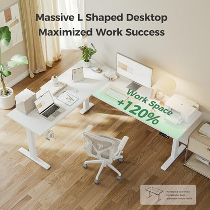Agilestic L Shaped Electric Standing Desk Adjustable Height, 75 Inch, White - color: White, size: 75 x 61 Inch