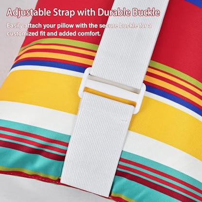 Striped Outdoor Chaise Lounge Head Pillow 11"x16" Set of 2 | Waterproof Headrest Pillows with Insert Adjustable Elastic Strap, Lounge Head Resting Pillow for Recliner Beach Patio Pool - color: Colorful Striped