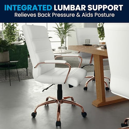 Flash Furniture Mid-Back LeatherSoft Executive Chair, White/Rose Gold - color: White Leathersoft/Rose Gold Frame