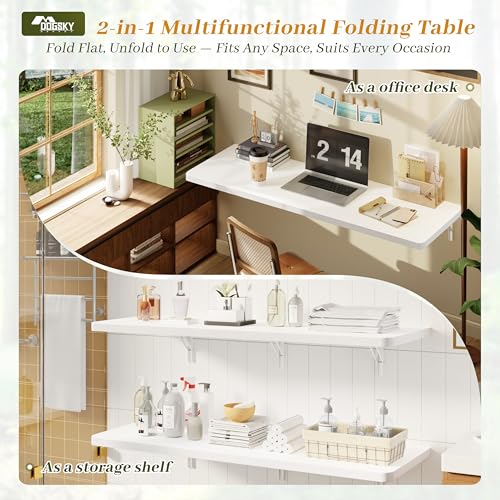 Dogsky Floating Wall Desk 48" x 16" - 300 lbs Heavy Duty Solid Pine - color: White, size: 48" x 16"