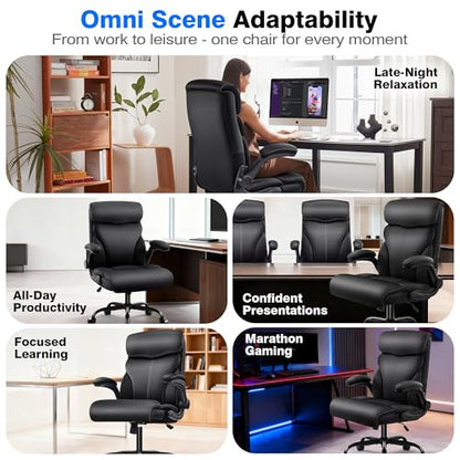 AreShark Office Chair - Executive High Back Breathable Comfy Desk Chair with Lumbar Support - Ergonomic Leather Rolling Swivel Computer Chair with Rock Function for Working Studying Gaming Relaxing - color: Black
