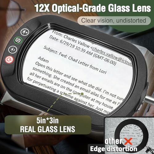 Veemagni 12X Rectangle Magnifying Glass with Light and Stand, 5 Color Modes Stepless Dimmable, 2-in-1 LED Lighted Desk Lamp & Clamp, Hands Free Magnifier for Reading Crafts Repair Painting Close Work