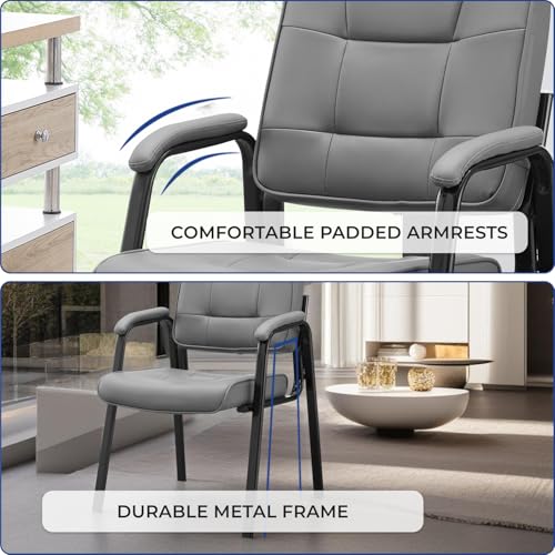 Naomi Home Faux Leather Guest Reception Chair with Armrests - Gray | Designed For Waiting Rooms, Conference Spaces And Offices With Stackable Construction, Padded Comfort And Durable Steel Legs - color: Gray, Faux Leather, style: Set of 2