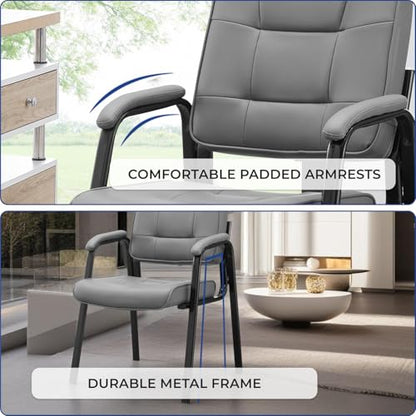 Naomi Home Faux Leather Guest Reception Chair with Armrests - Gray | Designed For Waiting Rooms, Conference Spaces And Offices With Stackable Construction, Padded Comfort And Durable Steel Legs - color: Gray, Faux Leather, style: Set of 2