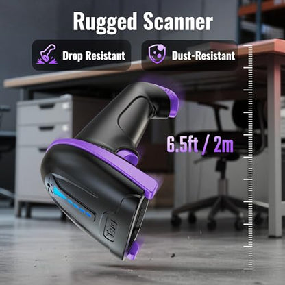 Tera Barcode Scanner with Battery Indicator: 1D Wireless, 5100 Purple | USB Wired 2.4G Wireless Reader, 2200mAh Battery, 1D Laser Scanning, IP54 Protection, Retail Checkout Warehouse Library School - color: 1D Purple