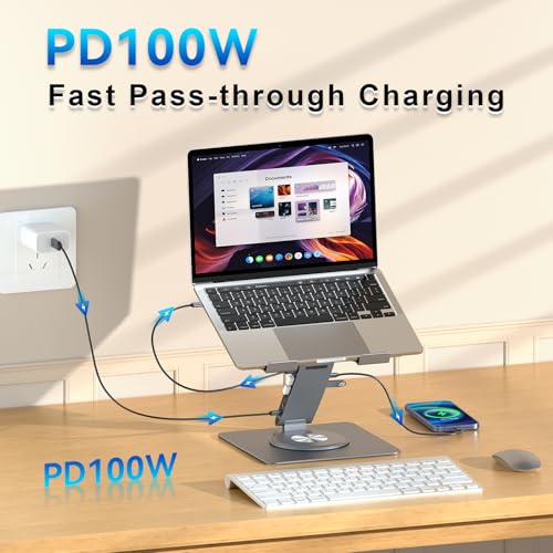 Laptop Docking Station for MacBook Pro/Air/Dell/HP/Surface HC 11-in-1 USB C Hub 360°Rotatable Laptop Stand with USB Hub 4K HDMI USB 3.0 PD100W 3.5mm Audio Jack RJ 45 TF/SD Reader Universal Laptop Dock - color: For Laptop 7-15.6 inches 11-in-1 Pro Max