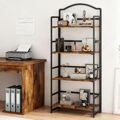 JSB 4 Tier No Assembly Folding Bookshelf, Arched Bookshelf, Foldable Bookcase for Living Room, Bedroom, Office,Skinny Bookshelf (Fire Brown) - color: Fire Brown, size: 4-Tier
