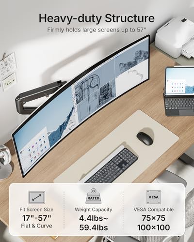 monTEK Heavy-Duty Monitor Arm Bundle with Universal VESA Extension Kit, Fits 17–57" Curved & Ultrawide Screens up to 59.4 lbs, Expands VESA to 200x200 & 300x300