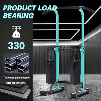 soges Power Tower Pull Up Bar Station, Free Standing Pull Up Rack Dip Station for Home Gym, Height Adjustable Home Strength Training Fitness Workout Equipment - color: Blue
