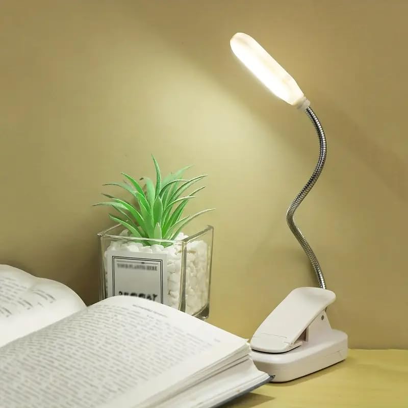 Clip-On Book Light, Battery Powered Flexible Reading Lamp, Portable Desktop Night Light for Room Decor, Push Button Control Uplight Lighting