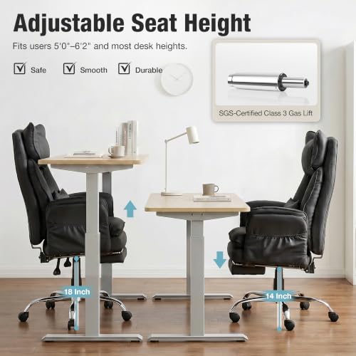 Executive Leather Criss Cross Office Chair with Foot Rest &Flip Arms | Big and Tall 155° Reclining Desk Chair with Wide Seat for Cross Legged Sitting for Home Office, PU Leather, 400LBS - color: Black