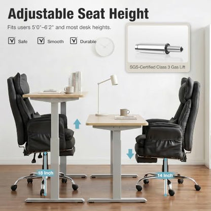 Executive Leather Criss Cross Office Chair with Foot Rest &Flip Arms | Big and Tall 155° Reclining Desk Chair with Wide Seat for Cross Legged Sitting for Home Office, PU Leather, 400LBS - color: Black