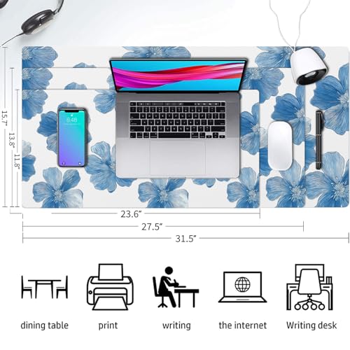 Large Mouse Pad, Blue Floral Desk Mat for Desktop 27.5" x 13.8" - color: Blue Floral, size: 27.5" x 13.8"