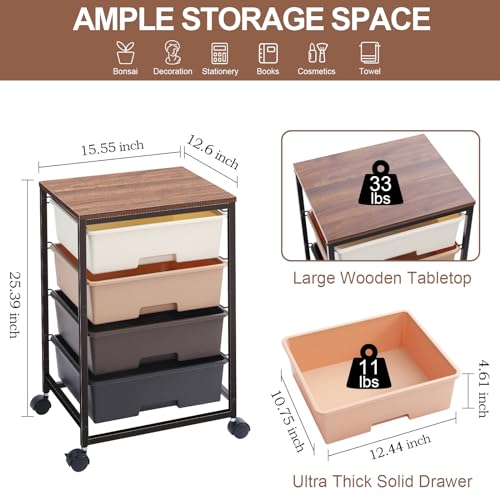 SYKIARIOL Utility Cart with 4 Drawers, Brown - color: Dark Brown, size: 4 Drawers
