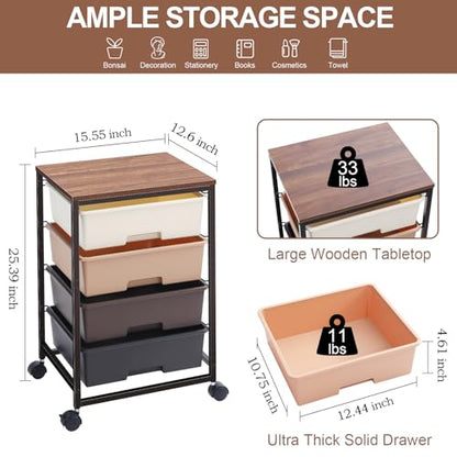 SYKIARIOL Utility Cart with 4 Drawers, Brown - color: Dark Brown, size: 4 Drawers