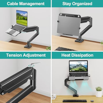 MOUNT PRO Laptop Arm Mount for Desk, Fits Max 17" Notebook and 32" Monitors | 2 in 1 Function Monitor Laptop Stand Holds up to 22lbs, Aluminum Single Monitor Holder with Adjustable Tray - size: Without Pole