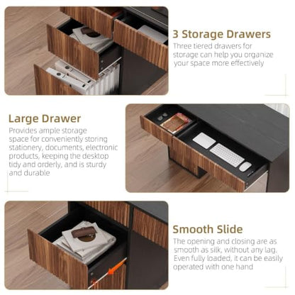 4 EVER WINNER Computer Desk with Drawers, 48 Inch Fluted Desk with Storage - color: Black, size: 48 Inch