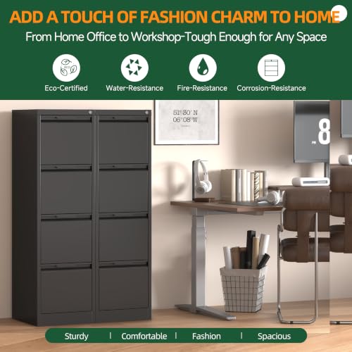 4 Drawer File Cabinet with Lock, Filing Cabinets for Home Office - color: Black, size: 4 Drawer - Vertical