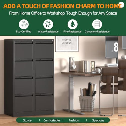 4 Drawer File Cabinet with Lock, Filing Cabinets for Home Office - color: Black, size: 4 Drawer - Vertical