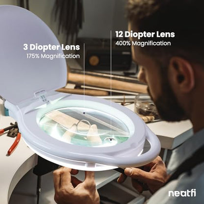 Neatfi Elite XL HD LED Magnifying Lamp | 7-Inch Lens | 1.75X + 4X Magnification | Dimmable | 3 Light Modes (3000K / 4000K / 6500K) | Adjustable Arm | Glare-Free (White-2, 7-inch Lens, CCT with Clamp) - color: White-2