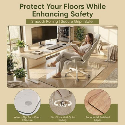 32"x48" Tempered Glass Chair Mat for Hardwood Floor & Carpet | 0.2" Thick Heavy-Duty Tempered Glass With 4 Non-Slip Pads, Smooth Rolling Surface Protects Floors From Scratches And Cracks - size: 32" x 48"