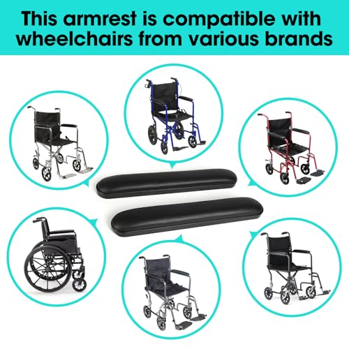 Universal Wheelchair Armrest Pad - Comfot Foam Cushion (14 Inch Total Length) - Ergonomic Replacement for Wheelchairs & Transport Chairs, Reduces Stress & Pain
