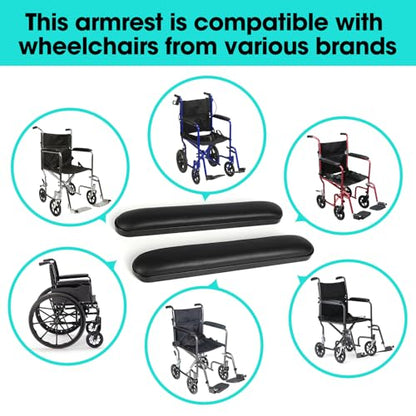 Universal Wheelchair Armrest Pad - Comfot Foam Cushion (14 Inch Total Length) - Ergonomic Replacement for Wheelchairs & Transport Chairs, Reduces Stress & Pain
