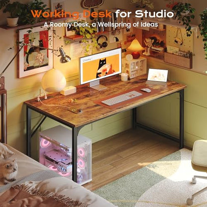 PRAISUN 47 X 24 Inch Deeper Desk with Power Outlets - color: Rustic Brown, size: 47.2*23.6 inch