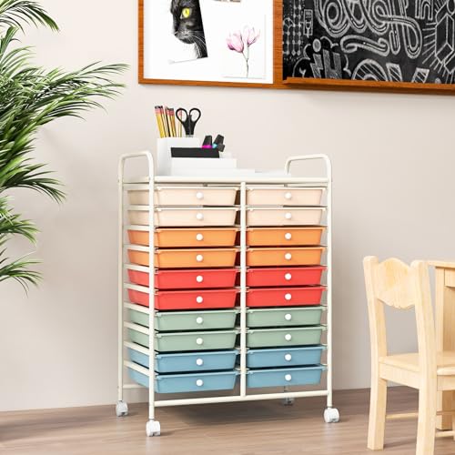 RELAX4LIFE 20 Drawer Rolling Storage Cart, Mobile Rolling Cart w/Drawers for School Classroom Teacher Office Home Salon, Paper File Art Supply Craft Organizer, Utility Cart on Wheels (Macaron) - color: Macaron, size: 35''