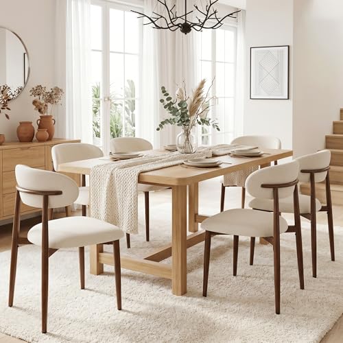 UVV Dining Chairs Set of 6, Metal Kitchen Chairs with Modern Fabric Upholstered for Dining Room, Beige - color: Beige-walnut Grain, size: Set of 6