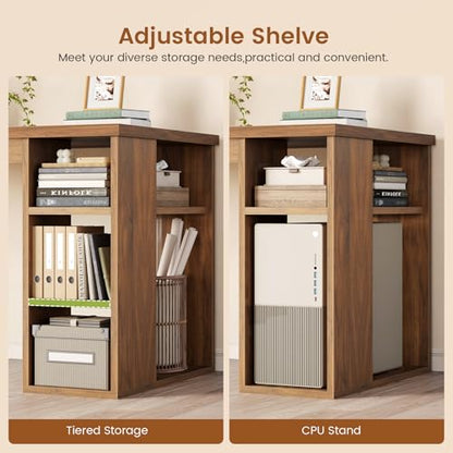 SEDETA 67" Farmhouse L Shaped Desk with 3 Drawers, Executive Home Office Desks with Storage Shelves, Corner Computer Desk with Power Outlets for Home Office, Brown | Executive Home Office Desks with Storage Shelves, Corner Computer Desk with Power Outlets