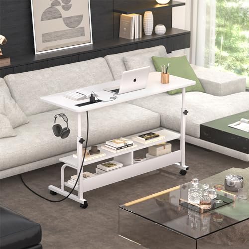 Armocity 47" Rolling Standing Desk with Charging Station for Couch Bed - color: White, size: 47''