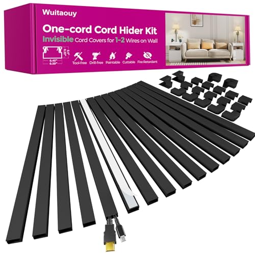 Black Cord Hider, 212.6in Cord Covers for 1-2 Wires on Wall, Paintable Cable Hider, Wire Hider Wire Covers for Cords on Walls, Easy Set-up Cable Raceway Management to Hide Cords, W0.59 H0.4in, Black