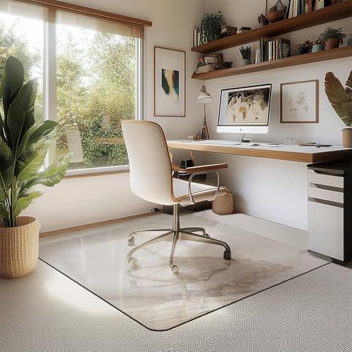 Office Chair Mat for Carpet & Hardwood, Upgraded 45" x 45" Tempered Glass Chair Mat for Office Home, with 4 Anti-Slip Pads - size: 45"x45"