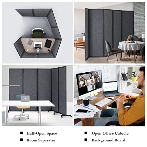 Room Partition,8'5"W x 6'7"H,4 Panel,Grey - color: Grey, size: 100.8"(L)*78.7"(H)