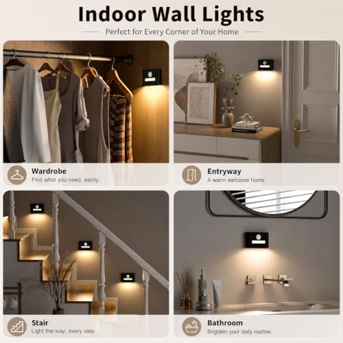 WOBSION Motion Sensor Night Light, Rechargeable Stick-On Wall Sconce - color: Black
