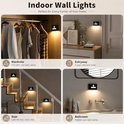 WOBSION Motion Sensor Night Light, Rechargeable Stick-On Wall Sconce - color: Black