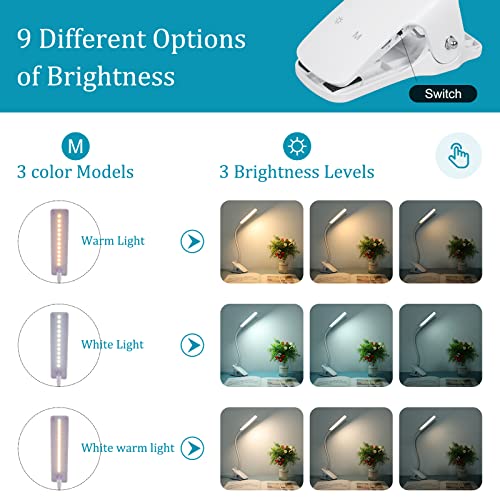 LED Reading Light with Clip USB Rechargeable Book Lights, Eye Protection 24 LEDs Flexible Neck Night Bed Lamp, Touch Control Portable Clamp Desk Lamps for Bed Headboard, Computers - color: White