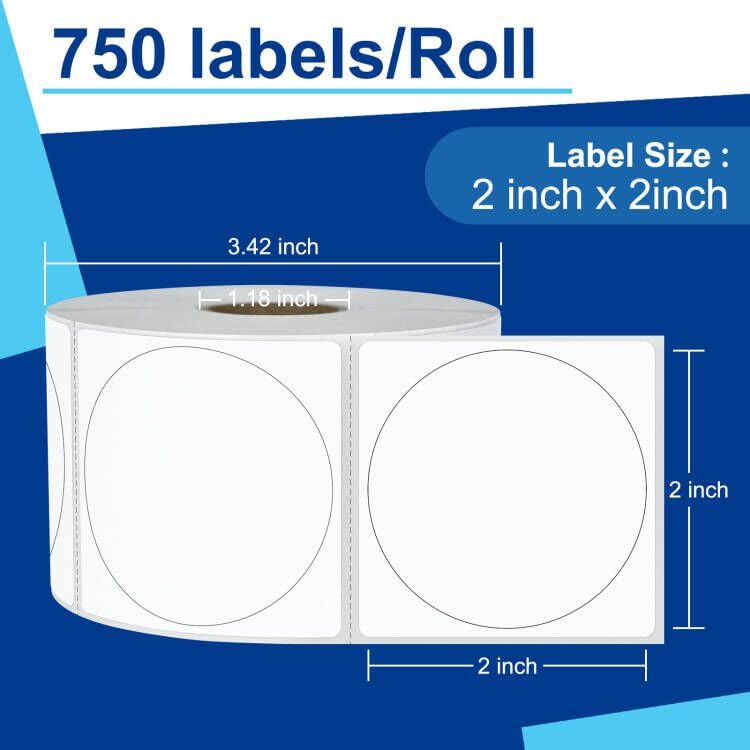 LLIKED 2 Inch Circle Thermal Labels, 7500 Direct Thermal Sticker Labels - size: 10 Rolls