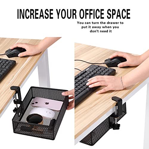 Under Desk Drawer, Clamp on Desk Organizer Hanging Desk Storage Under Table - color: Black