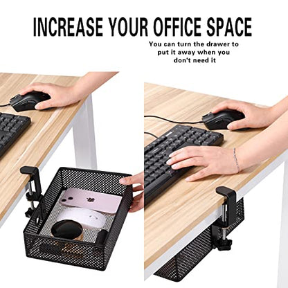 Under Desk Drawer, Clamp on Desk Organizer Hanging Desk Storage Under Table - color: Black