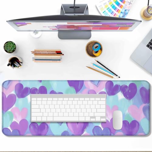 Purple Heart Large Mouse Pad & Desk Mat for Gaming, Office & Home | 31.5"x11.8"x0.12", XL, HD Print, Long, Ultra-Smooth Surface, Non-Slip Rubber Base, Stitched Edges, Office Accessories - color: XK02